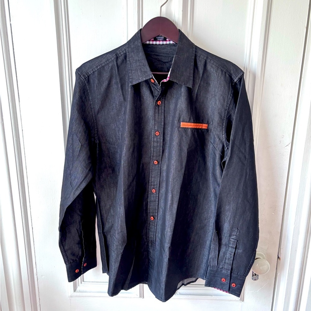 Coofandy Men’s Black Button Up Long Sleeve Casual Preppy Shirt Size Medium